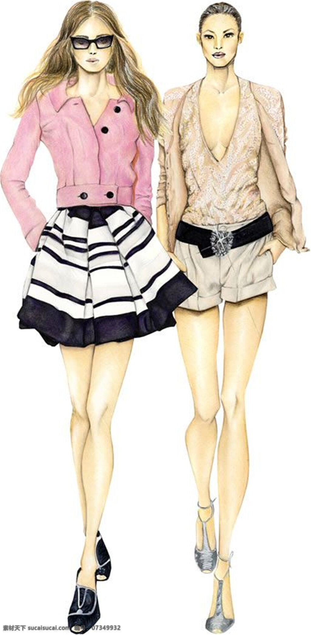简约 时尚 粉色 小 外套 女装 效果图 粉色外套 服饰设计 服装效果图 黑色短裙