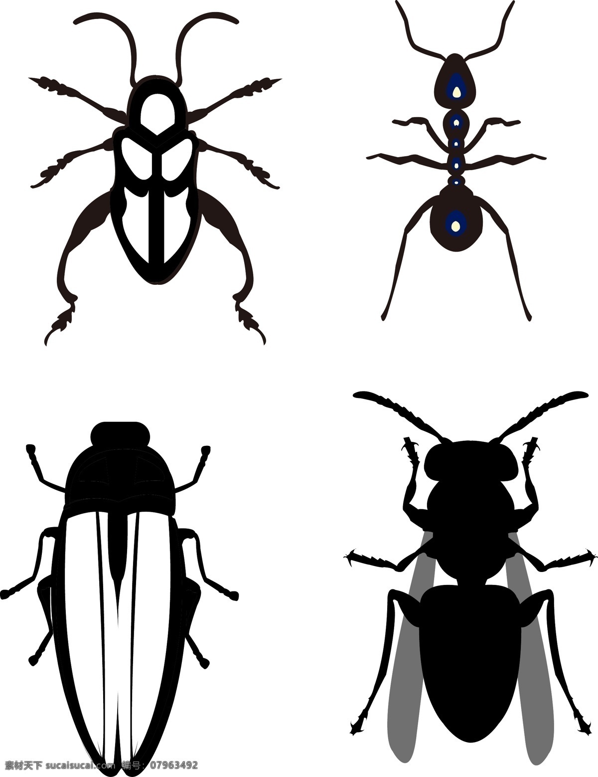 蚂蚁 甲壳虫 黑白 昆虫 剪影 昆虫剪影 蜜蜂 矢量