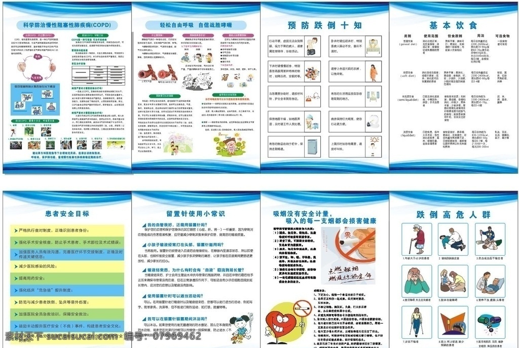 医院 护理 宣传海报 慢阻肺疾病 哮喘 预防跌倒十知 住院基本饮食 患者安全目标 用留置针常识 跌倒高危人群 吸烟有害健康 生活百科 医疗保健