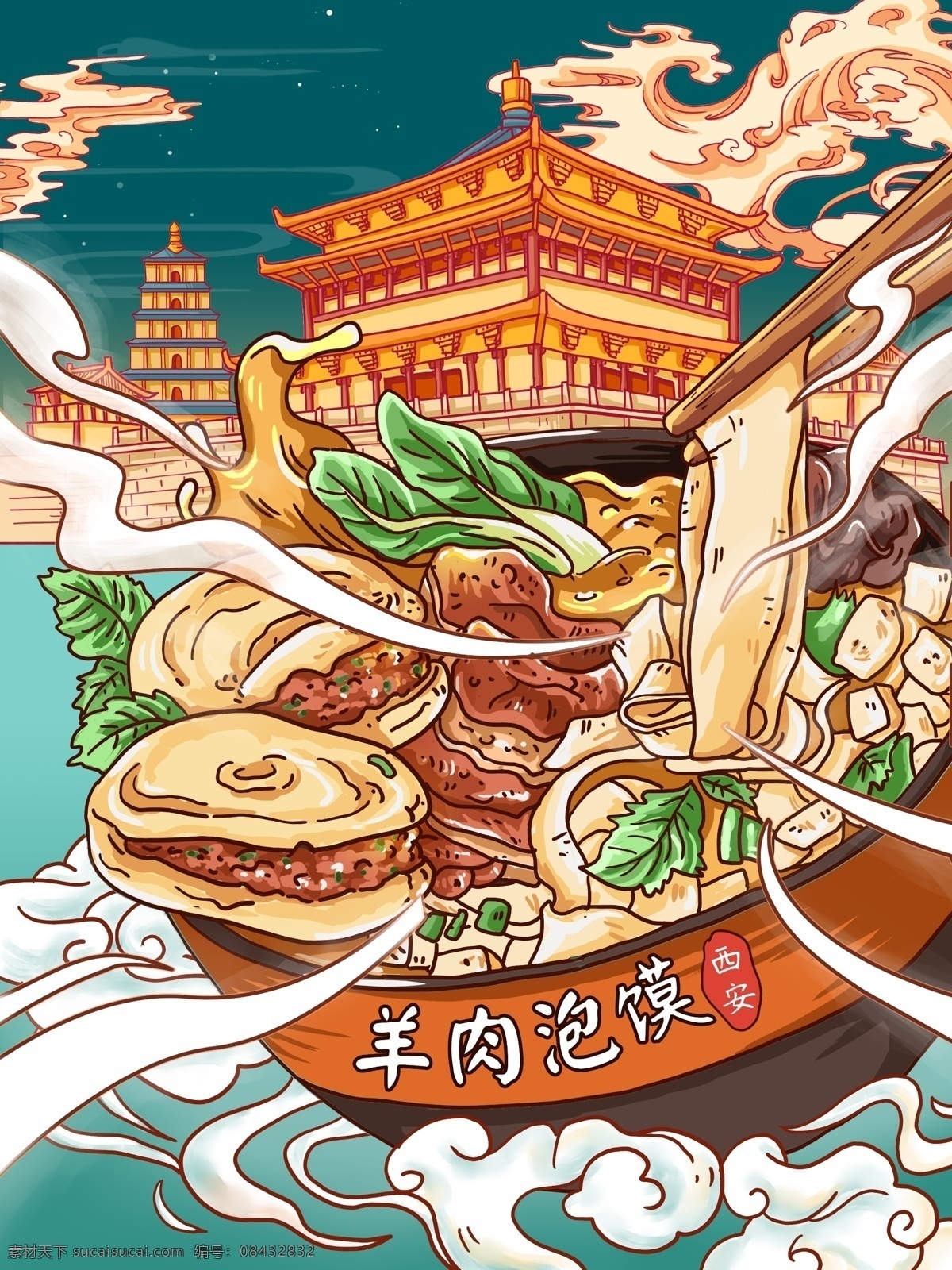 美食插畫 手繪 插畫 原創(chuàng) 兒童 卡通 人物 國潮風(fēng) 兒童插畫 美食