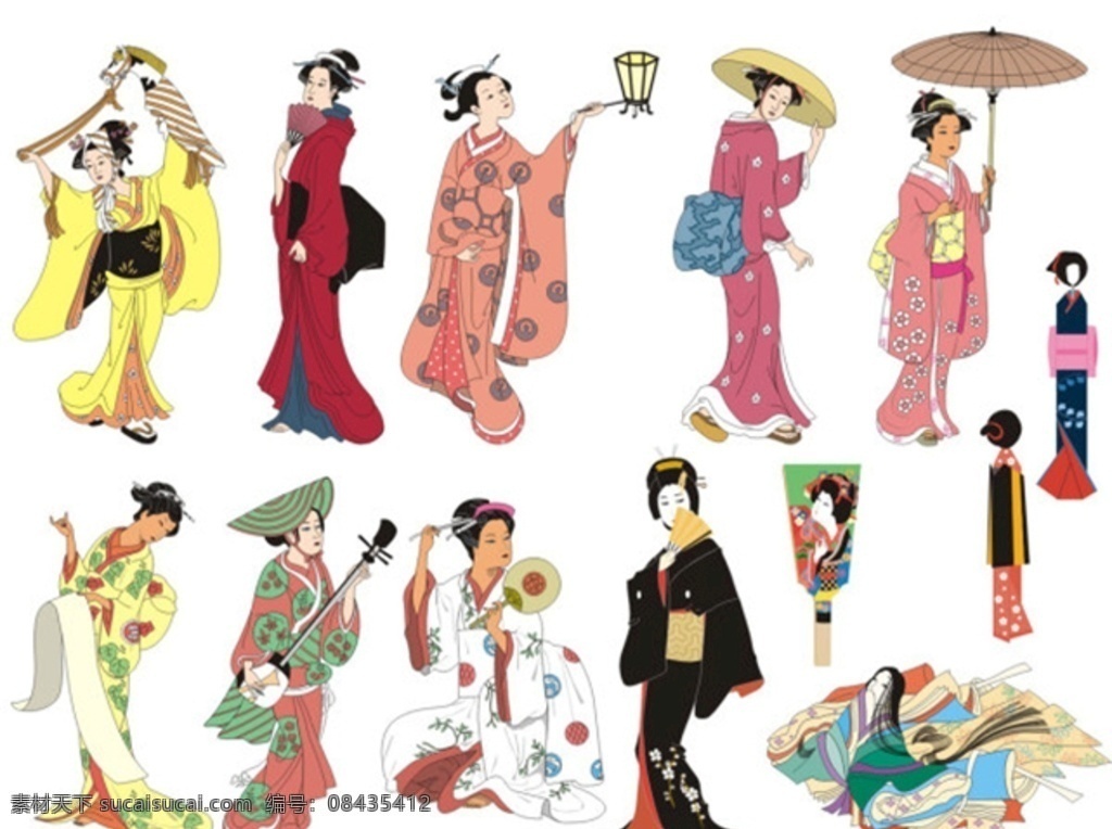 日本 风情 人物 仕女 和服 彩色
