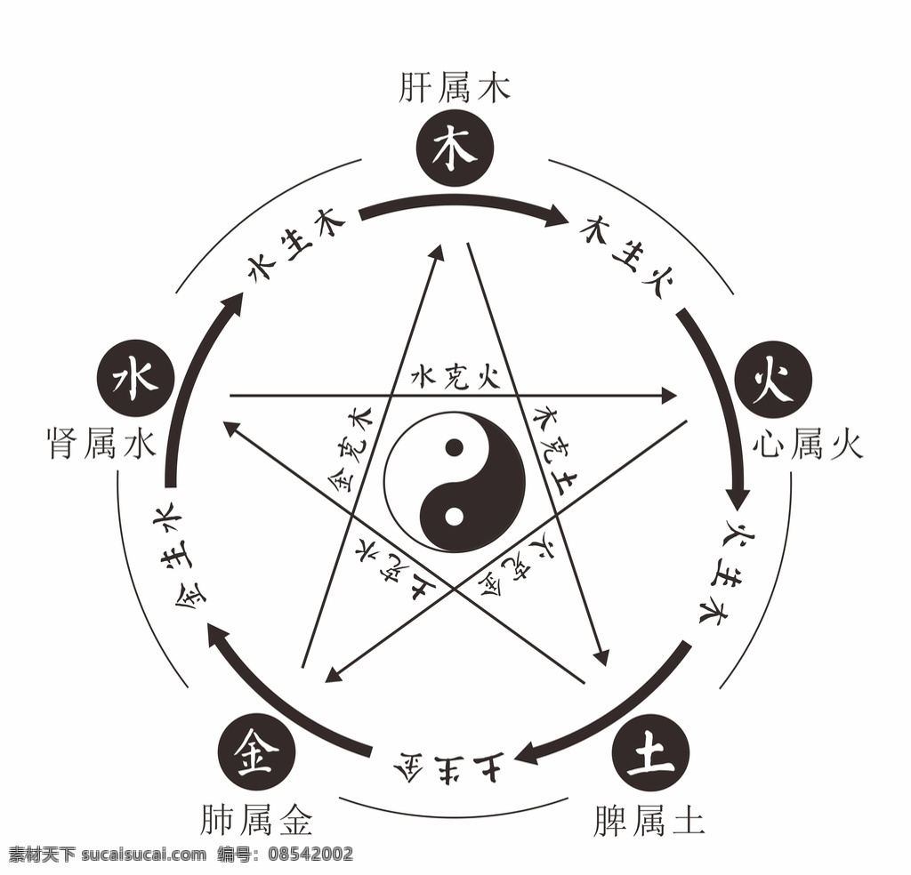 陰陽五行 中醫(yī) 金木水火土 中醫(yī)理論 矢量