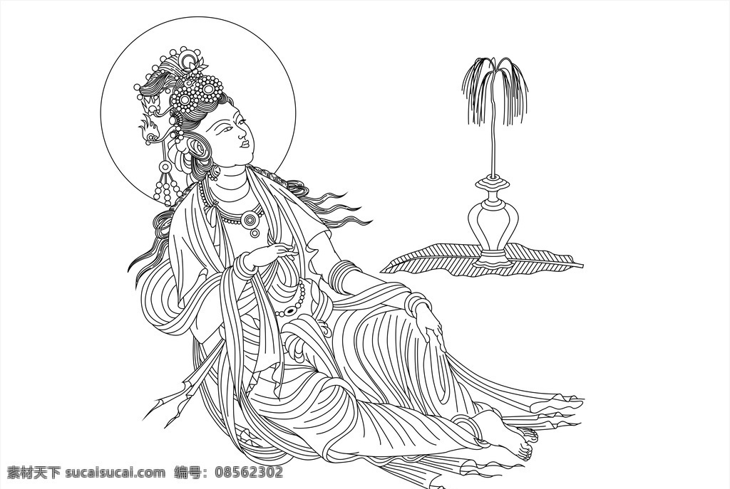 敦煌壁画 线描 摹本 壁画 佛教 信仰 文化 传统 艺术 人物矢量图 文化艺术 宗教信仰