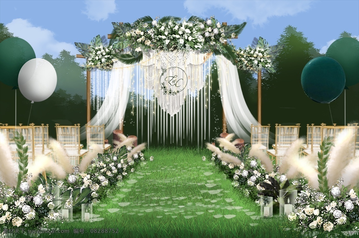 户外 婚礼 仪式 区 效果图 户外婚礼 婚礼效果图 墨绿色婚礼 草坪婚礼 环境设计
