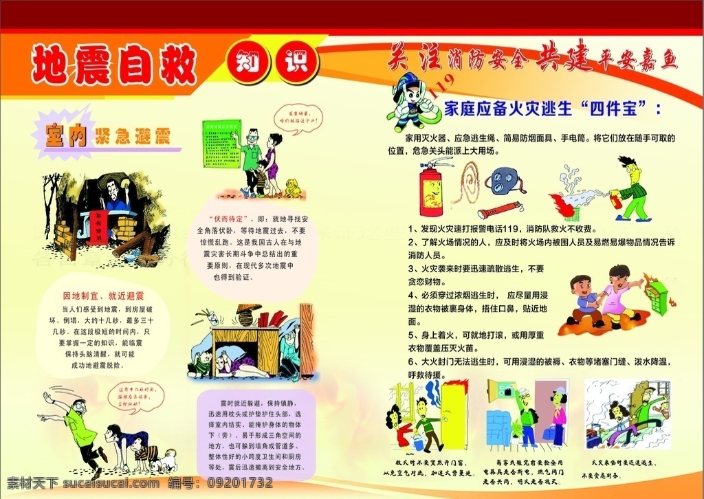 自救 消防安全 地震 知識(shí) 墻 展板模板