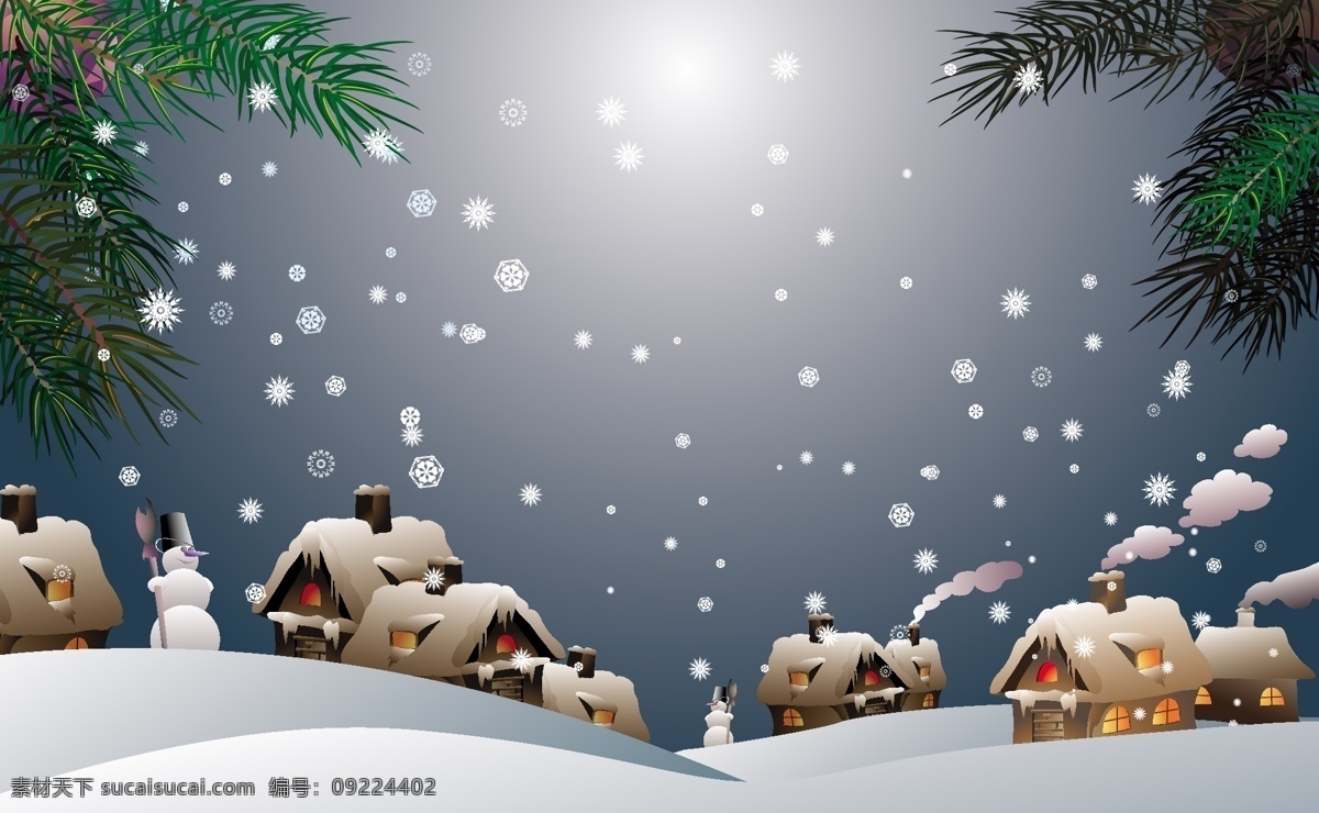 精美 卡通 风格 雪景 矢量 风景 建筑 矢量图 卡通风格雪景