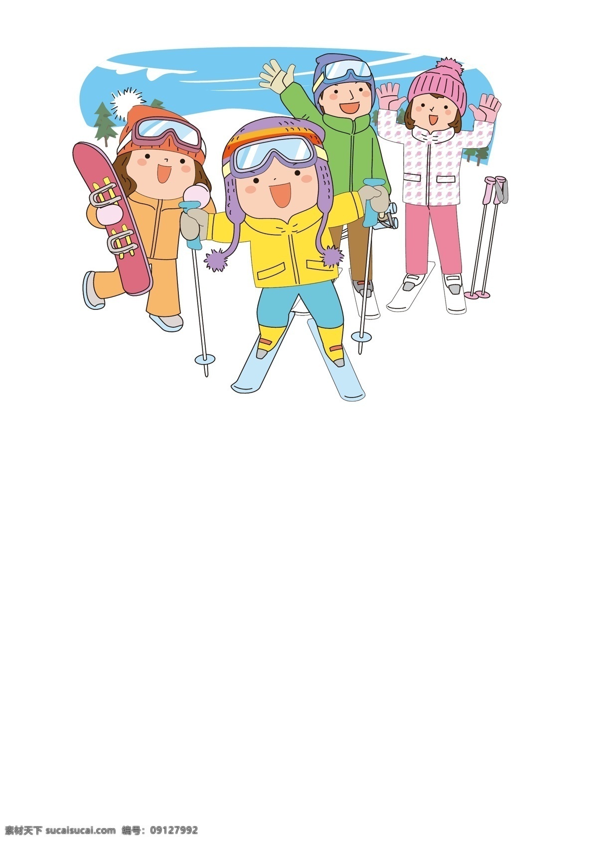 冬天 冬季 系列 卡通 滑雪 堆雪球 q版 下雪 免抠 原创 可爱 吃饭 同学 家人 手绘