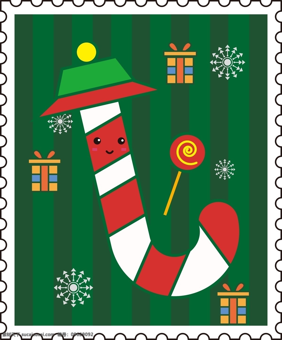 圣诞 糖果 邮票 矢量 卡通 商用 元素 清新 创意 圣诞糖果 可商用