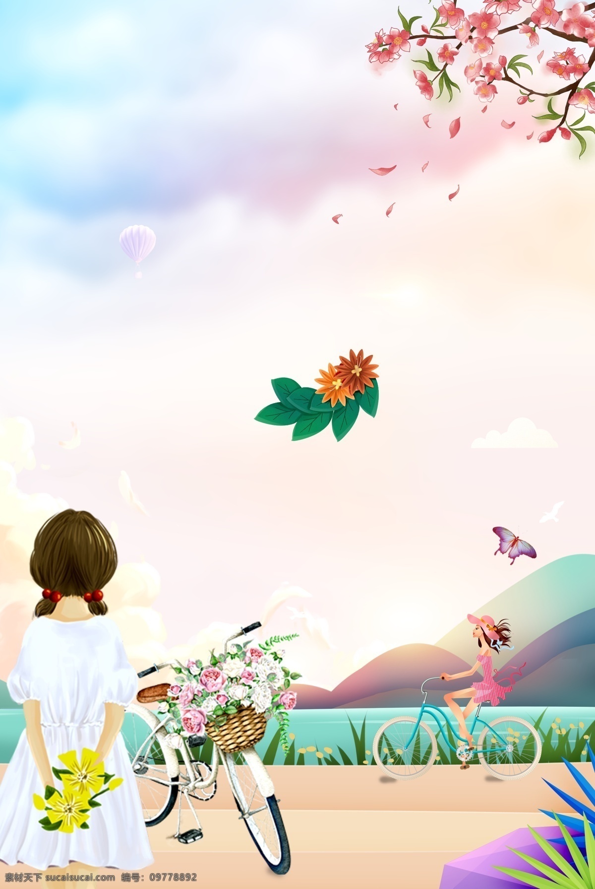 春天 花朵 春游 海報 背景 春季 春 郊游 旅游 小鳥 蝴蝶 藍天 白云 野外 自行車 女孩 卡通 時尚 夢幻背景 海報背景 時尚背景 清新 溫馨 開學 創(chuàng)意 山