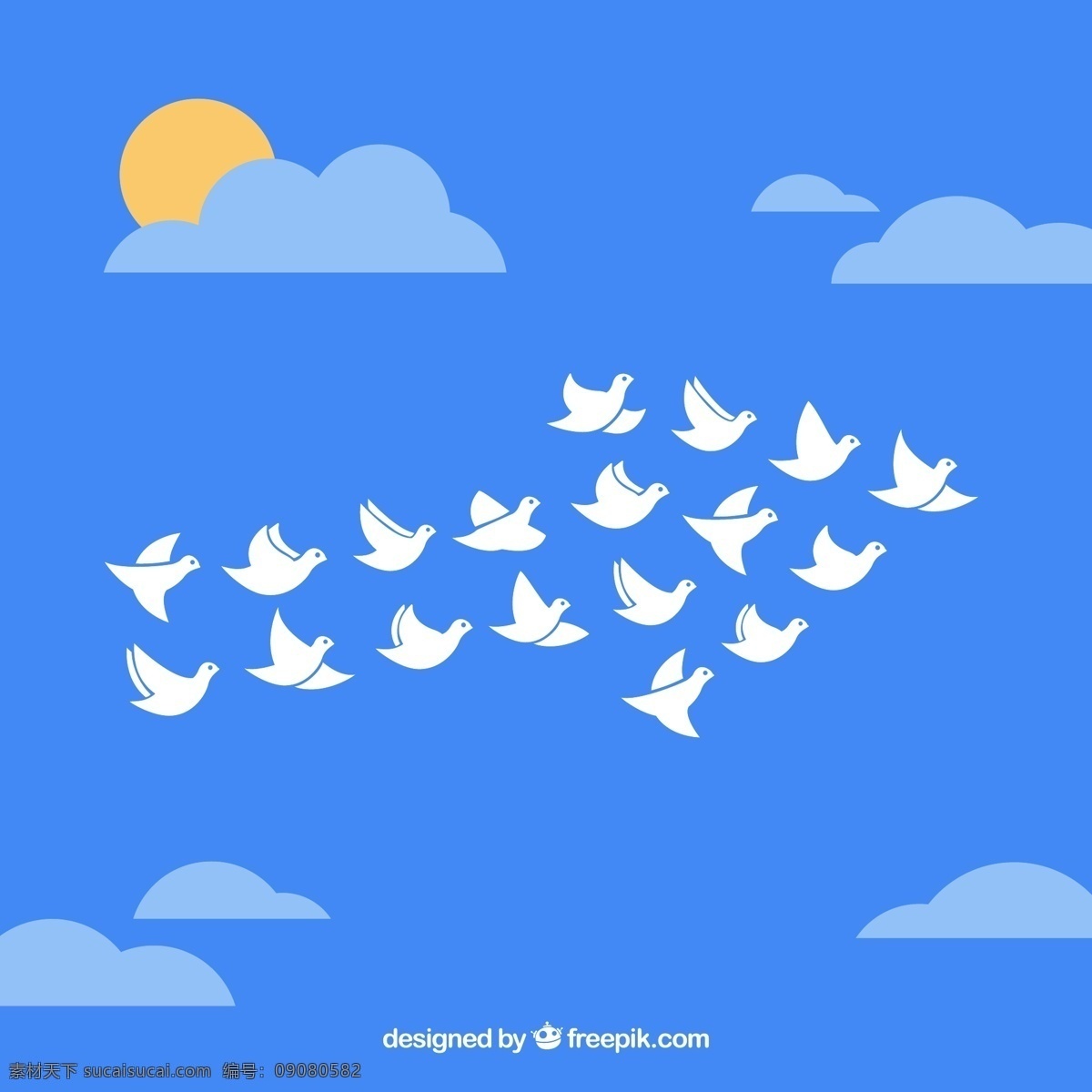 蓝天 下 白鸽 群 鸽子 太阳 天空 云朵 箭头 矢量 高清图片