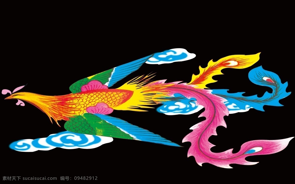 鳳圖 龍鳳 祥云 棺材 彩色鳳圖 源文件 黑色