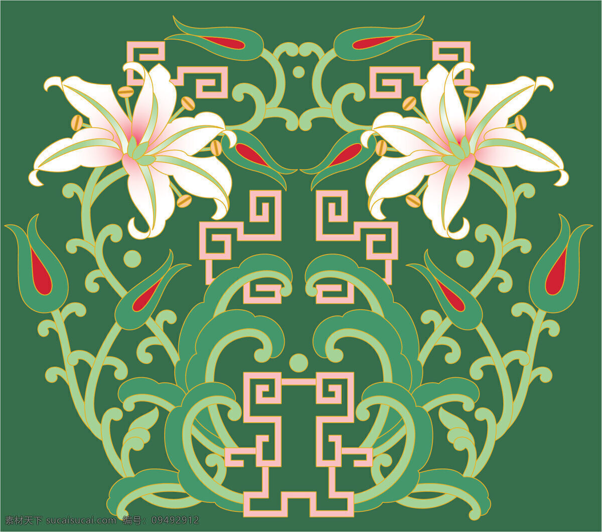 古典 百合 花紋 底紋邊框 高清圖庫 花紋邊框 古典百合花紋