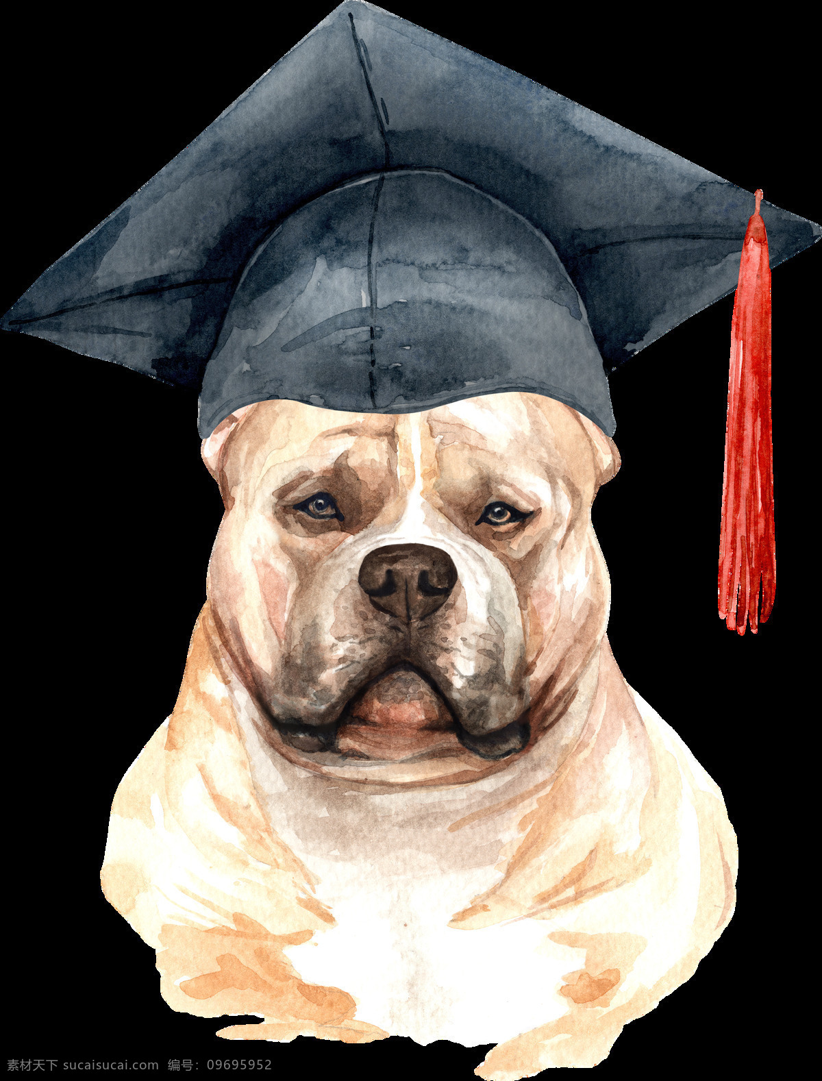 水彩 绘画 可爱 小狗 水彩绘画 涂鸦 呆萌可爱 小动物 狗 犬 创意绘画 图案设计 表情 外国犬头像 博士帽 帽子