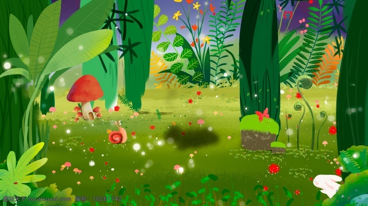 童话 美丽 森林 广告 背景 梦幻 植物 清新 小花 广告背景 蘑菇