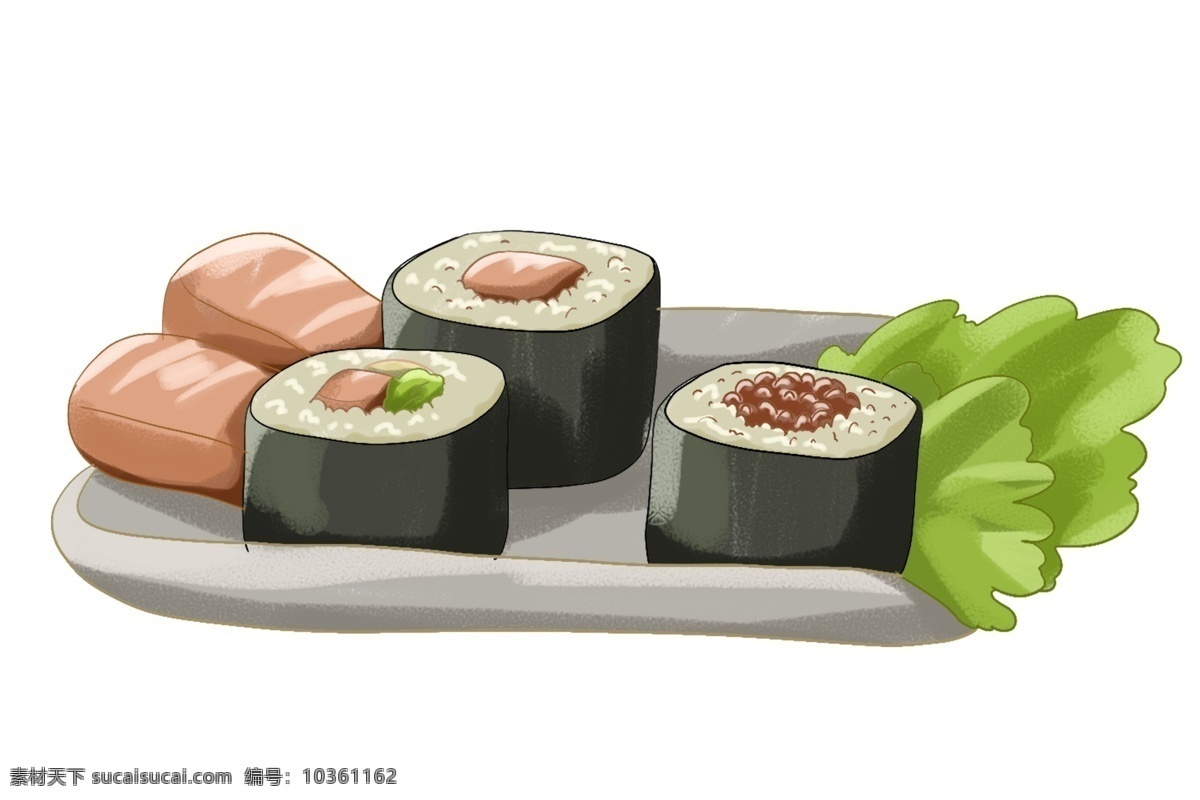 盤 壽司 裝飾 插圖 綠色蔬菜 美味的壽司 橙色雞肉 日本壽司 漂亮的壽司 營養(yǎng)的壽司 壽司插畫 創(chuàng)意圖案
