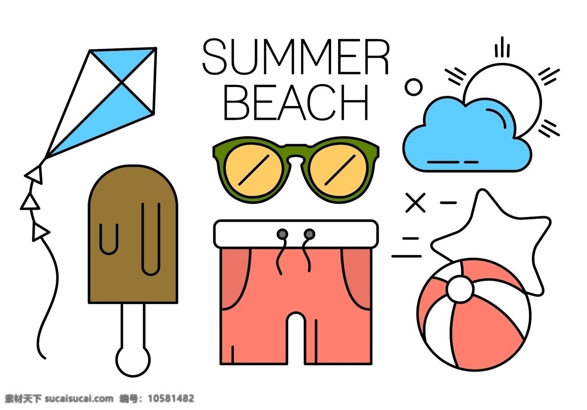 海滩 度假 图标 icons 线性图标 图标设计 矢量素材 海滩度假 眼镜 泳裤 星星 太阳 风筝 冰棒