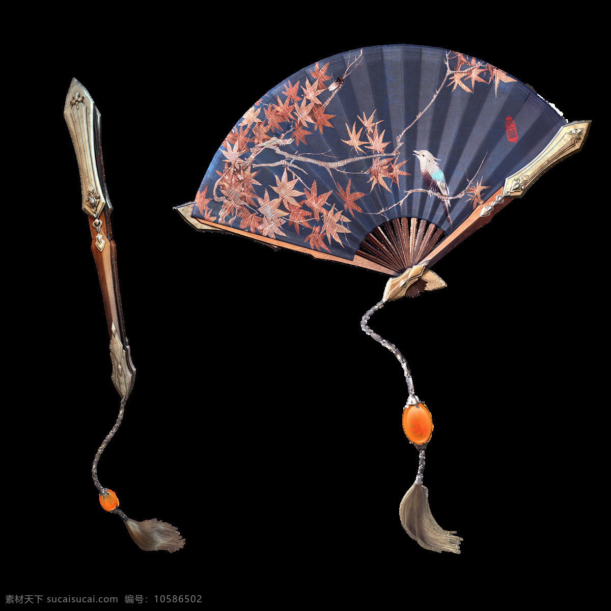 中國(guó) 風(fēng) 折扇 吊墜 元素 實(shí)物 中國(guó)風(fēng) 繪畫 落葉 免摳