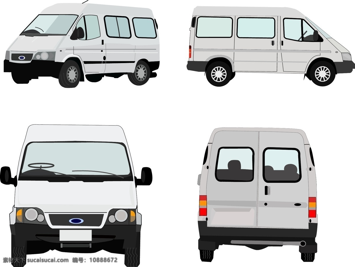 福特 商務(wù)車 四 視角 福特商務(wù)車 前后左右 矢量素材 白色