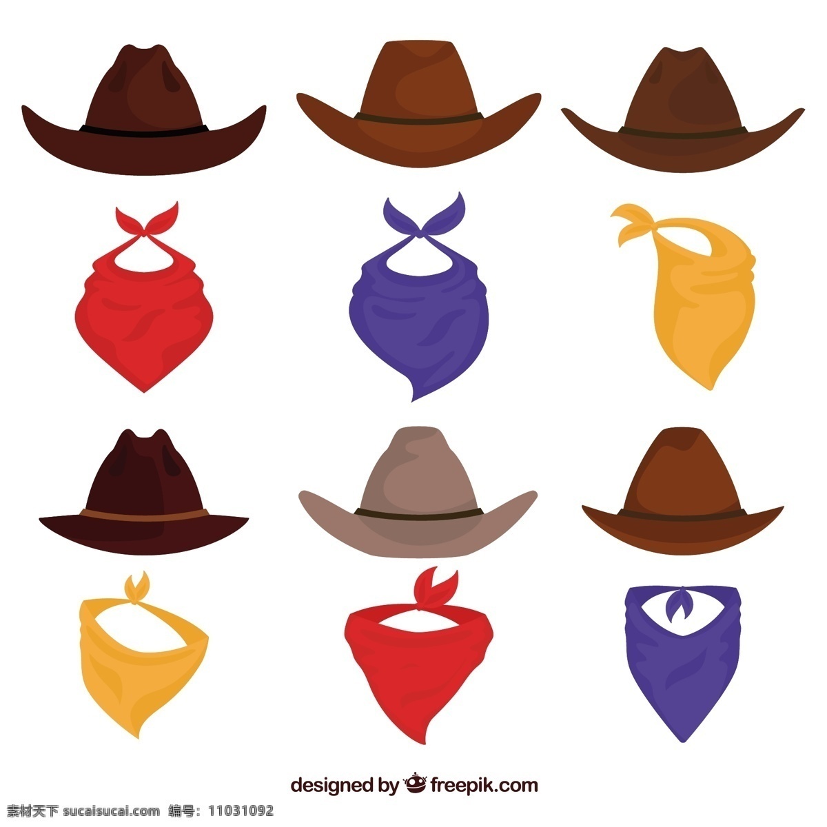 西部 牛仔 帽子 围巾 彩色 西部牛仔 牛仔领巾 矢量 高清图片