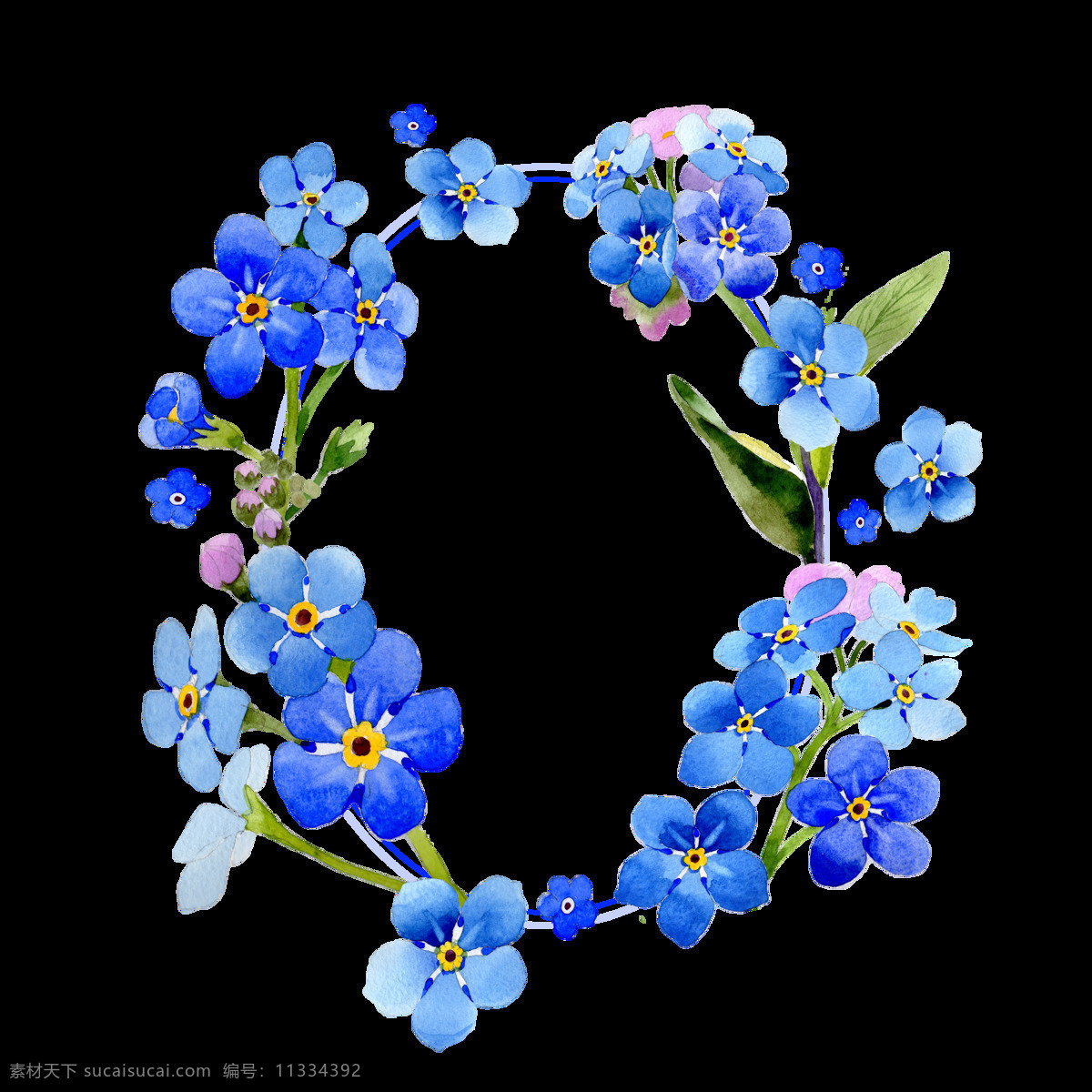 手绘 森林 精灵 花卉 透明 淡蓝色 绿色 免扣素材 深蓝色 水擦 水彩 透明素材 叶子 装饰图案