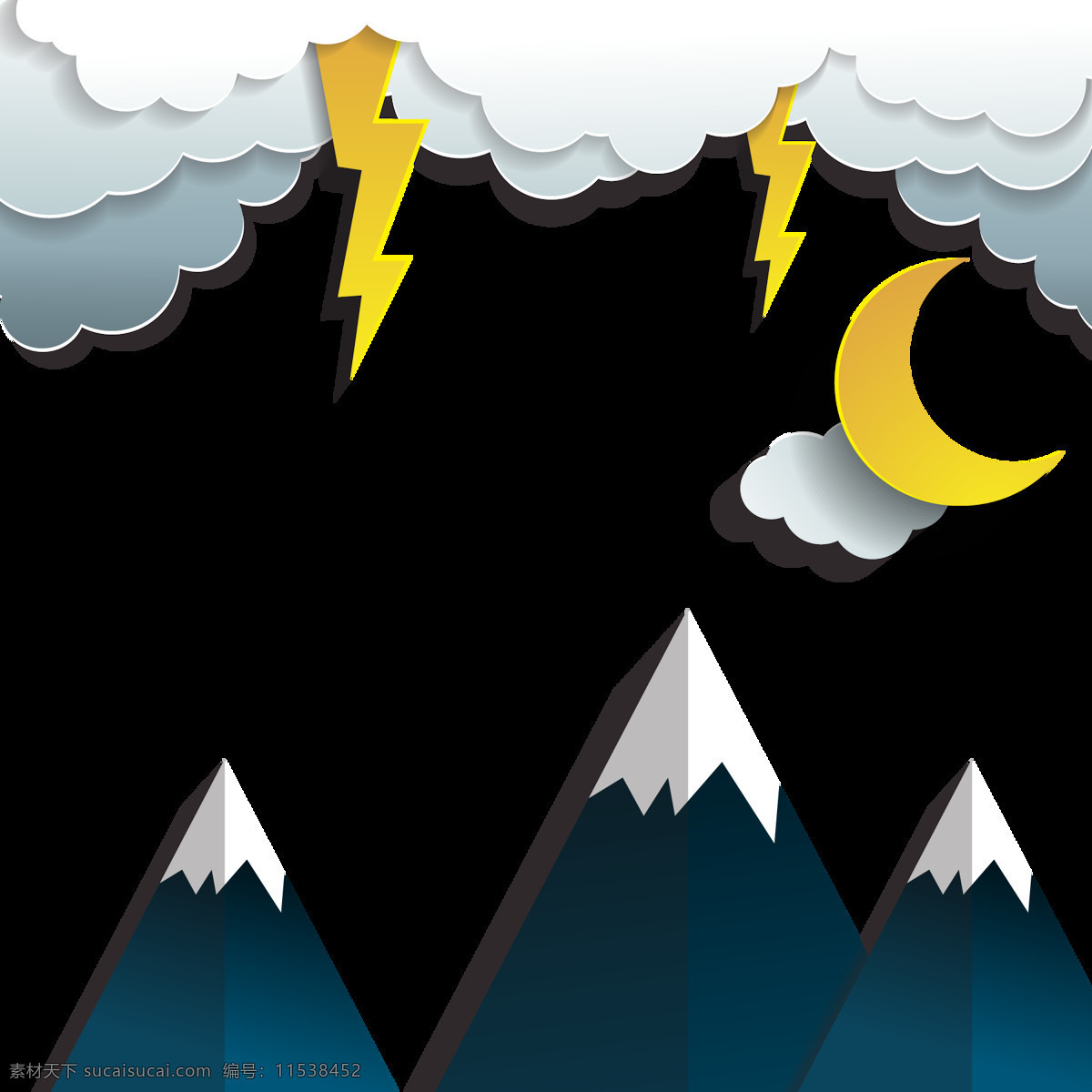 卡通 貼畫 雷 雨夜 元素 png元素 高山 免摳元素 閃電 手工 透明素材 晚上 烏云 下雨