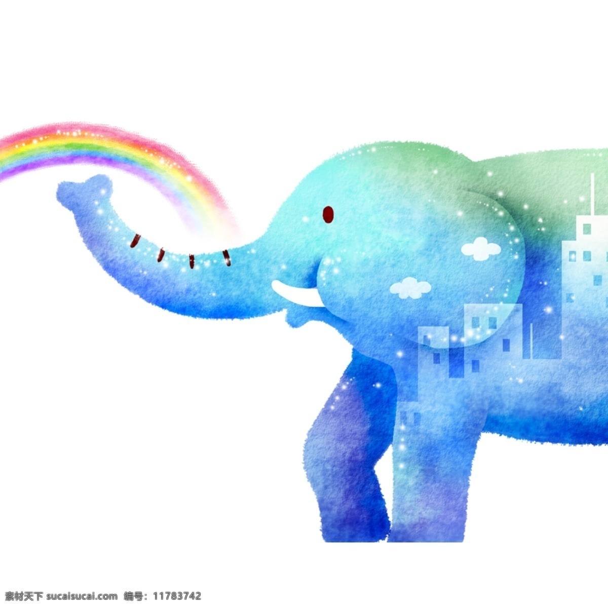 卡通 彩色 大象 彩虹