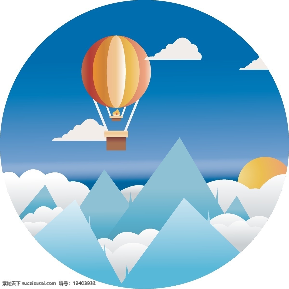 矢量 蓝天 热气球 景色 唯美风 山峰 装饰图案