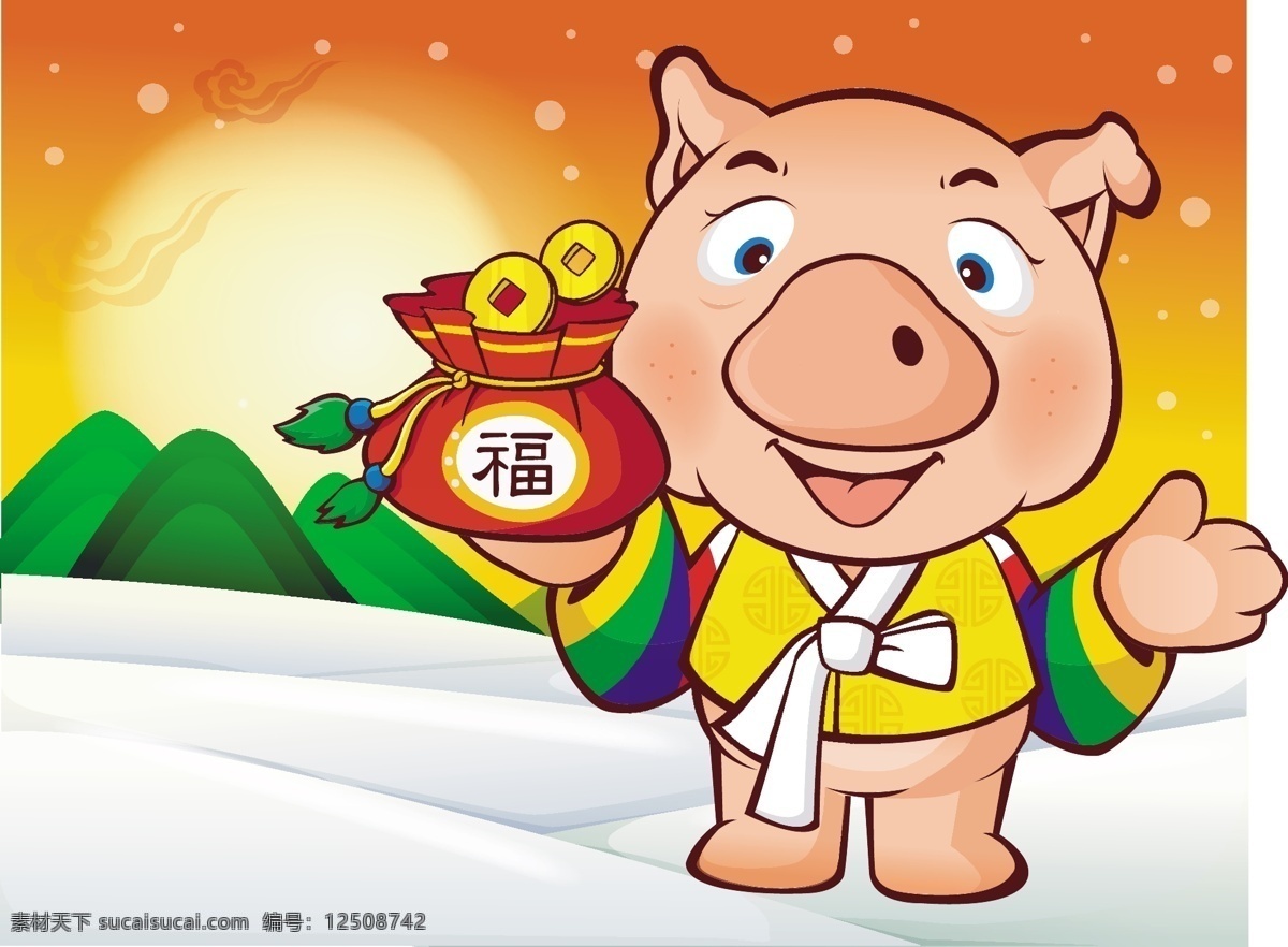 卡通豬 豬 小豬 新年 矢量人物 兒童幼兒 韓國(guó)可愛(ài)卡通 矢量圖庫(kù) 十二生肖 卡通動(dòng)物 矢量