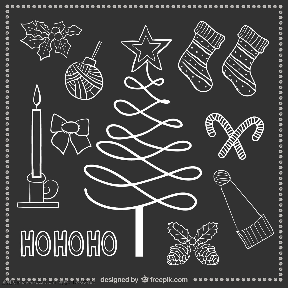 手工 绘制 圣诞 元素 黑板 上 圣诞树 一方面 新年快乐 新年 圣诞快乐 冬天 手绘 快乐 糖果 庆祝活动 新的节日 蜡烛图 灰色