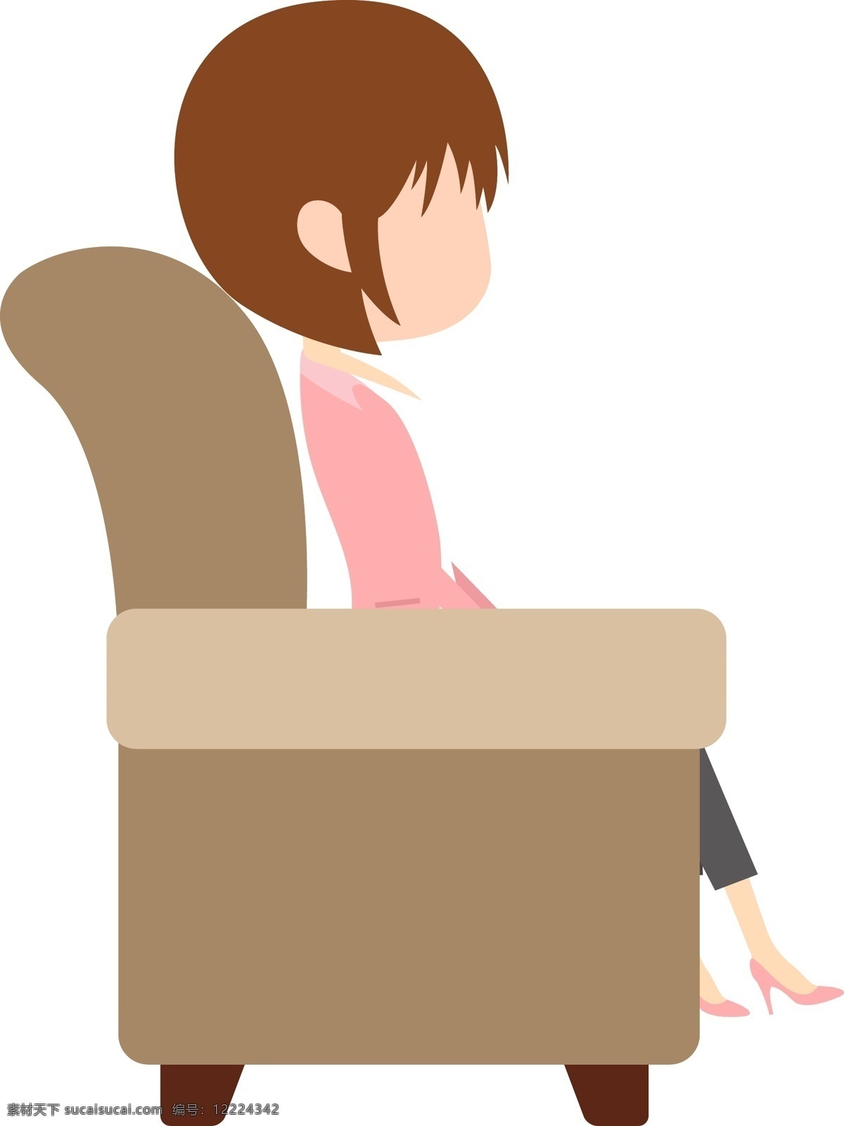 女子 坐 沙发 侧视图 卡通人物 人物 商务人物 矢量 矢量图标