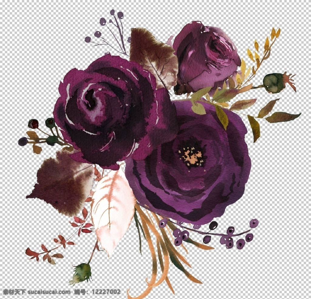 波西 米亚 风格 水彩 花朵 水彩花朵 花朵植物 复古暗色 树枝花瓣 树枝叶片 花环花圈 文化艺术 绘画书法