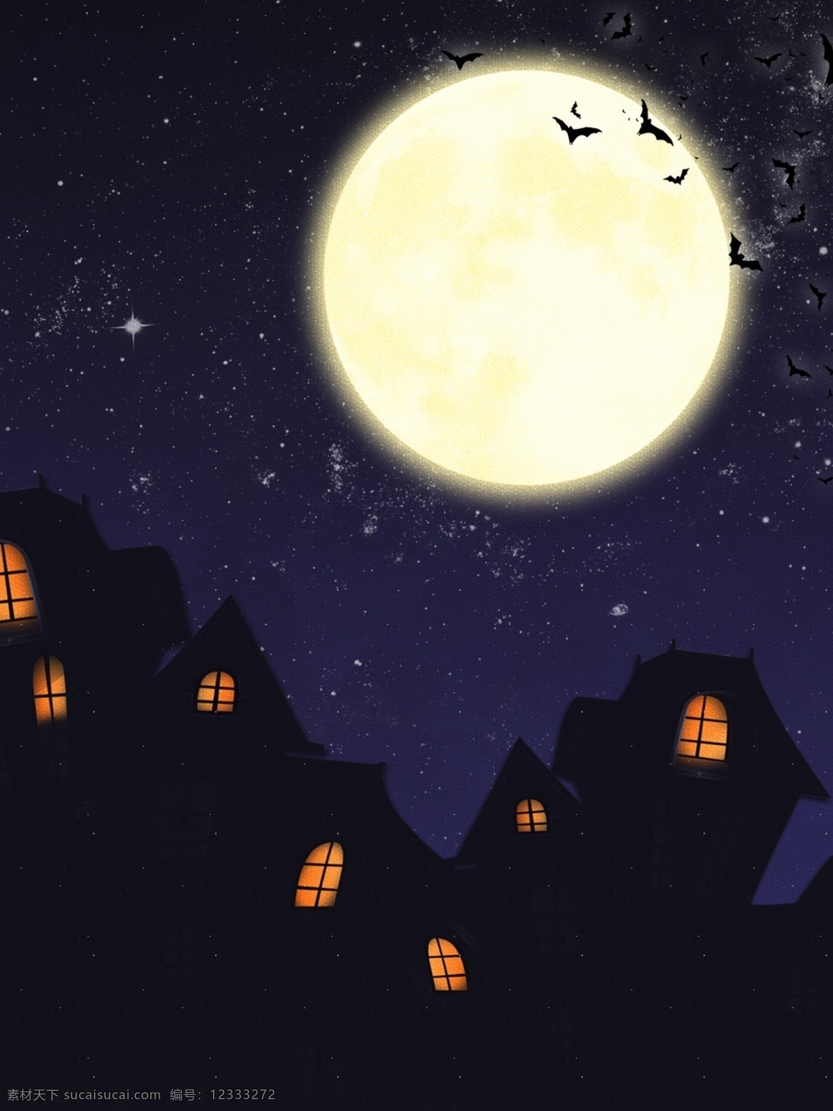 创意 夜晚 城堡 剪影 万圣节 活动 海报 背景 月亮 夜空 活动背景 星空背景 城堡背景 蝙蝠 万圣节背景 夜晚背景