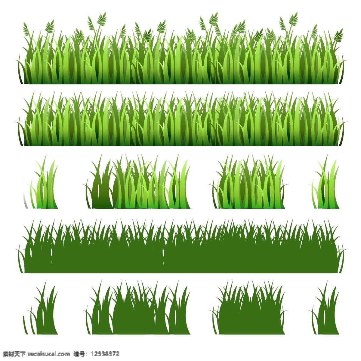 绿色 草丛 矢量 植物 草地 剪影 小麦 矢量图 高清图片