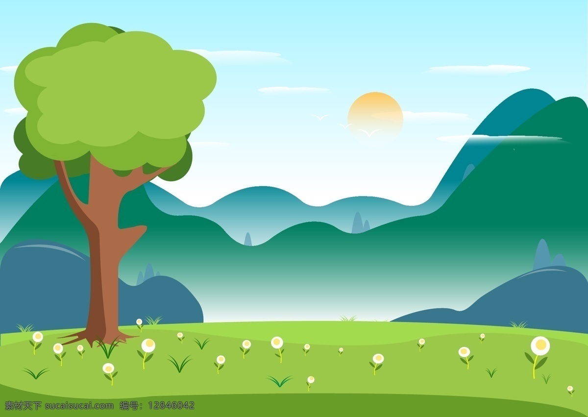 清新春意插畫 春意 風景 山水 清新 動漫動畫 風景漫畫