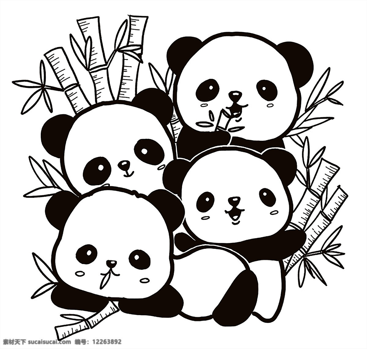 熊猫 简 笔画 少儿 涂色 简笔 竹子 动物 背景 生活百科 ps 动漫动画 风景漫画