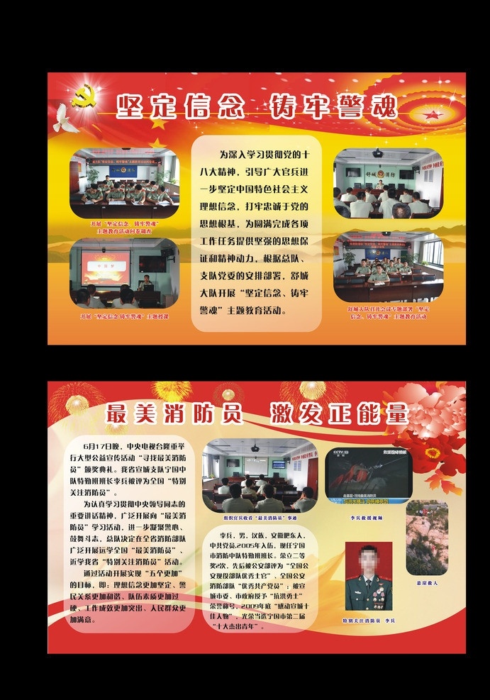 堅(jiān)定信念 鑄牢警魂 最美消防員 激發(fā)正能量 展板 消防隊(duì)展板 展板模板 矢量