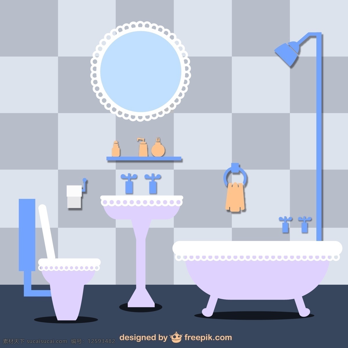 浴室 矢量 镜子 洗漱用品 浴缸 马桶 卫生纸 高清图片