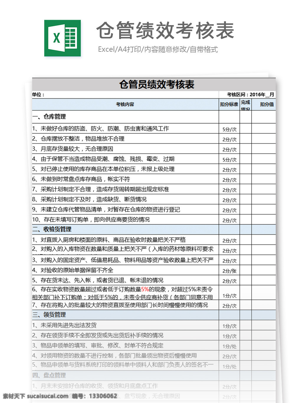 倉(cāng)管 績(jī)效 考核表 excel 模板 表格模板 圖表 表格設(shè)計(jì) 表格 員工 人力 hr 績(jī)效表 人力資源管理 人事報(bào)表 行業(yè)表格 kpi 考核