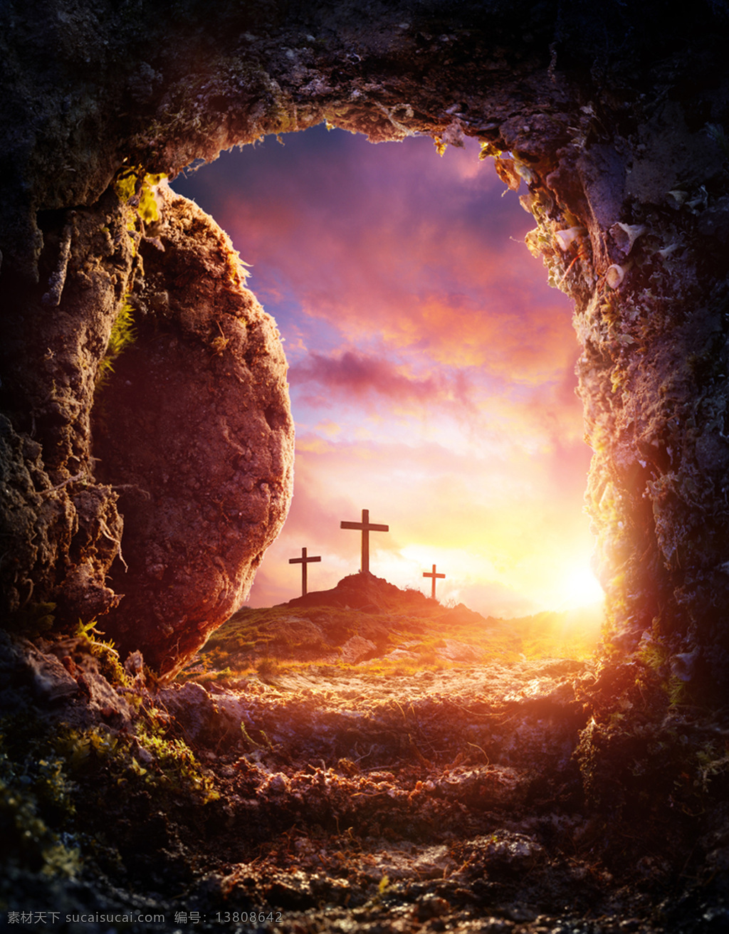 十字架 素材图片 复活 墓门打开 耶稣 十字架素材 00宗教