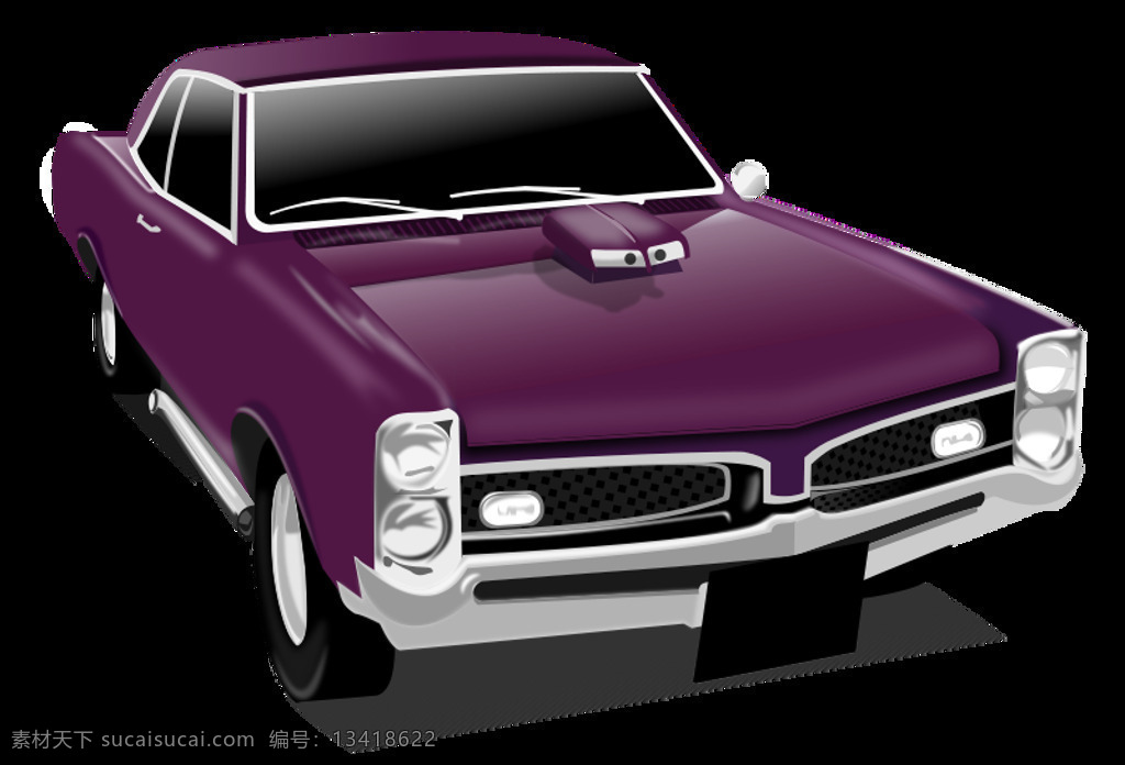 gto 经典的 汽车 运输 热棒 肌肉车 逼真的 紫色的 插画集