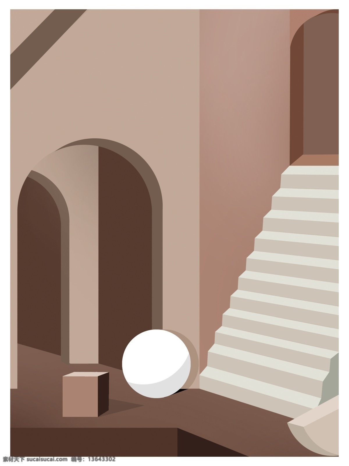 北欧 高级 灰 色系 莫 兰迪 几何 空间 透视 装饰画 高级灰 同色系 莫兰迪 球体 楼梯 正方形