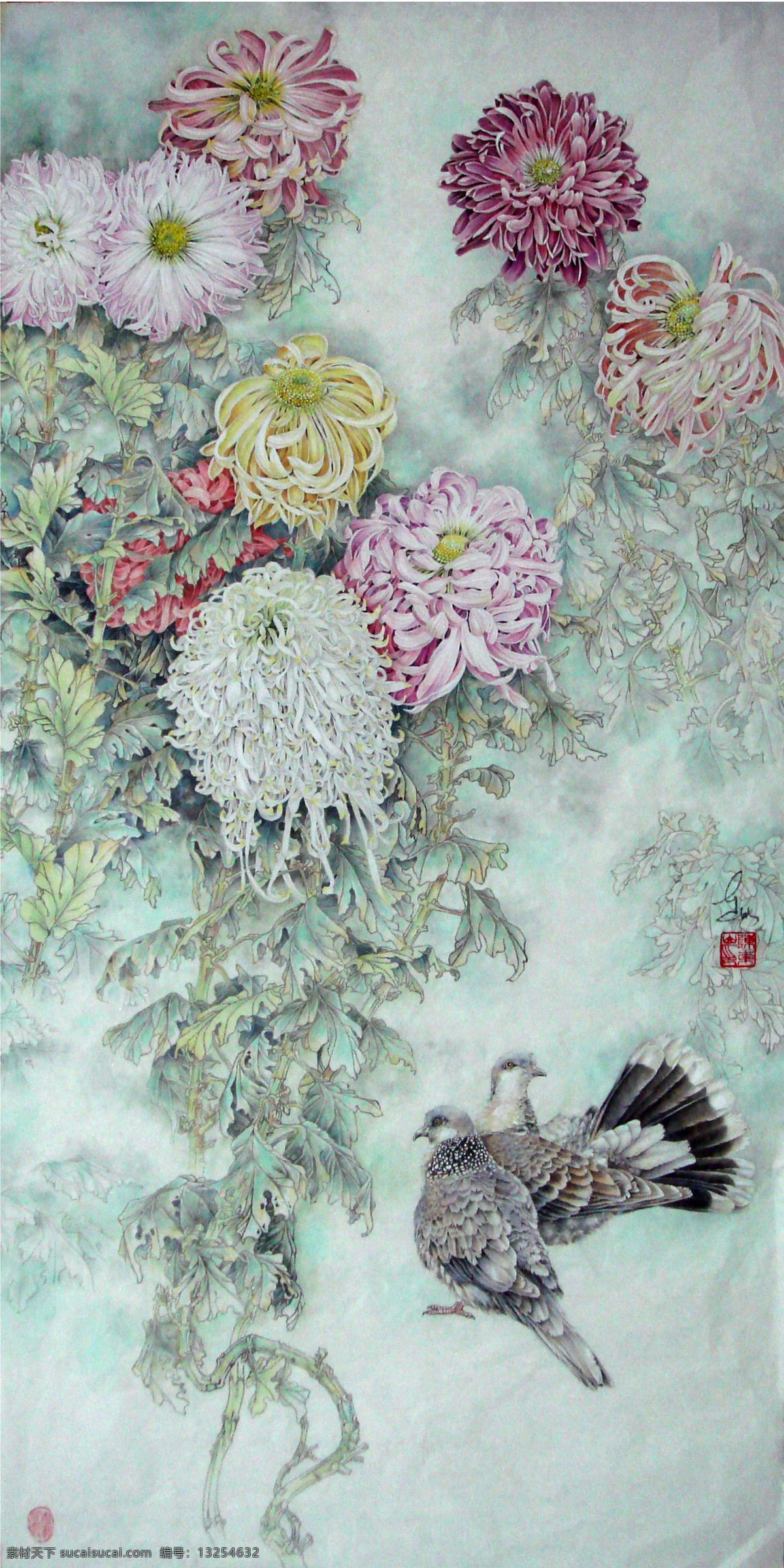 秋意盎然 国画 工笔 手绘 写实 动物 花卉 菊花 高清 国画艺术 绘画书法 文化艺术