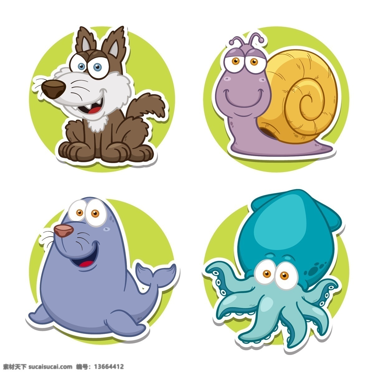 卡通动物图片 动物 卡通 插画 蜗牛 章鱼 黄鼠狼