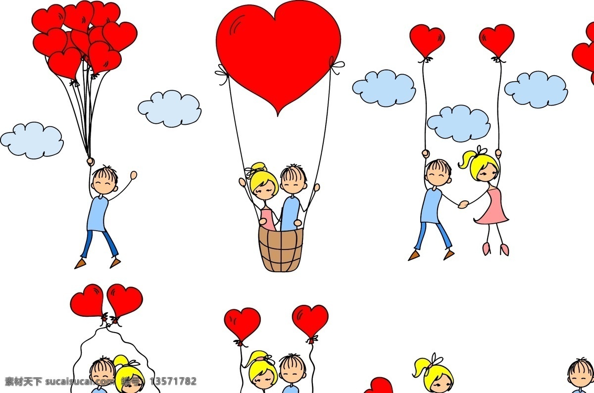 情人节 甜蜜 情侣 格式 爱心 热气球 矢量 高清图片