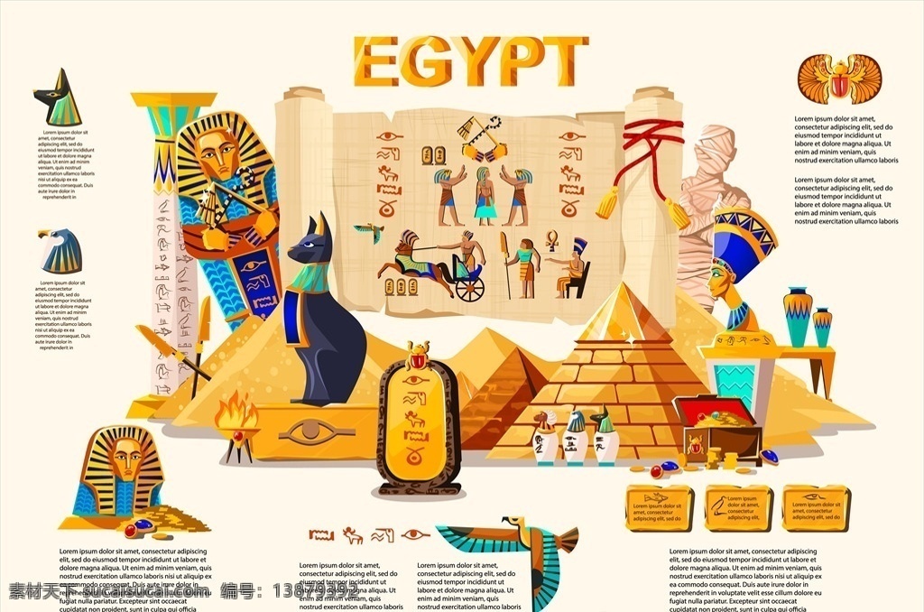 古埃 文化 元素 插画 古埃及 埃及 插图 手绘 金字塔 木乃伊 法老 动漫动画