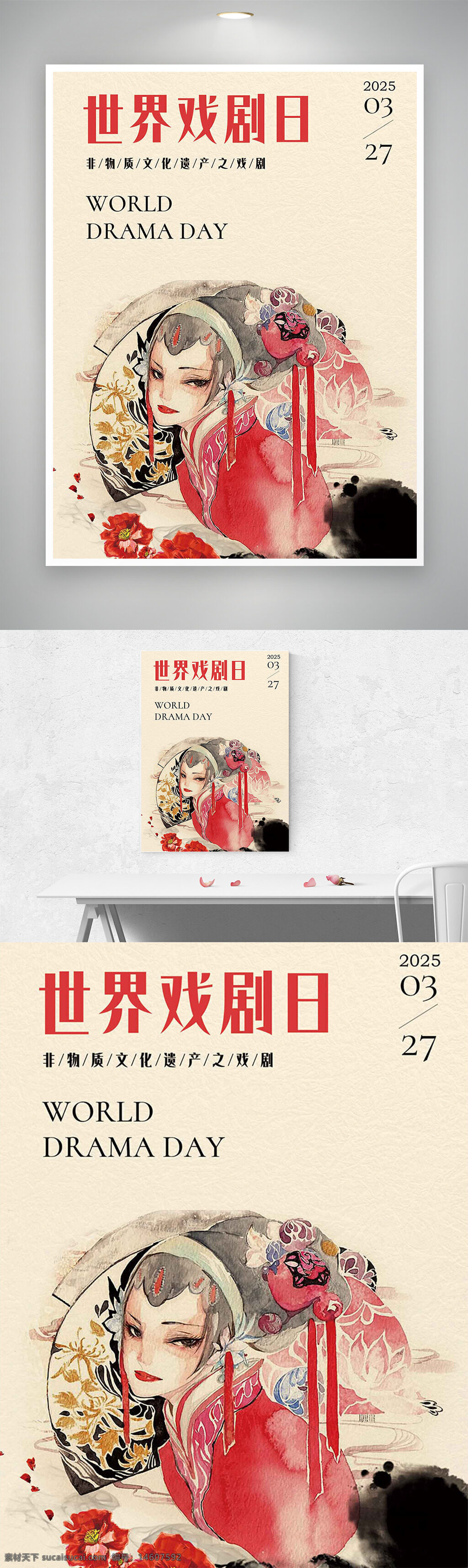 國潮 水墨 卡通 京劇 世界戲劇日 節(jié)日海報 戲劇文化 傳統(tǒng)藝術 戲曲人物 非物質文化遺產 創(chuàng)意設計 藝術宣傳 海報設計 文化傳承 中國風