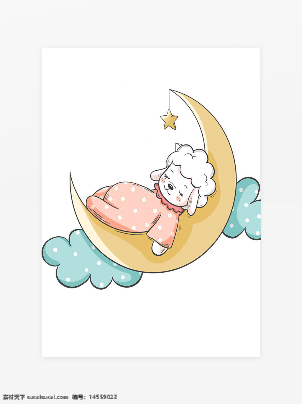 在月亮上睡觉的可爱的卡通小羊 在月亮上睡觉的小羊 可爱的卡通小羊 卡通小羊 羊