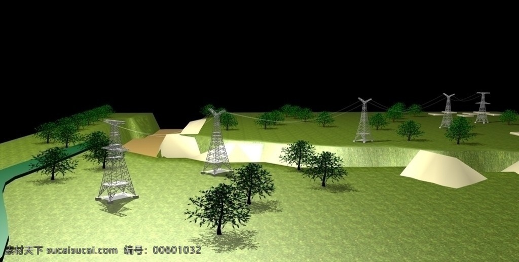 电网沙盘 电网 黄河大跨越 沙盘 铁塔 其他模型 3d设计模型 源文件 max