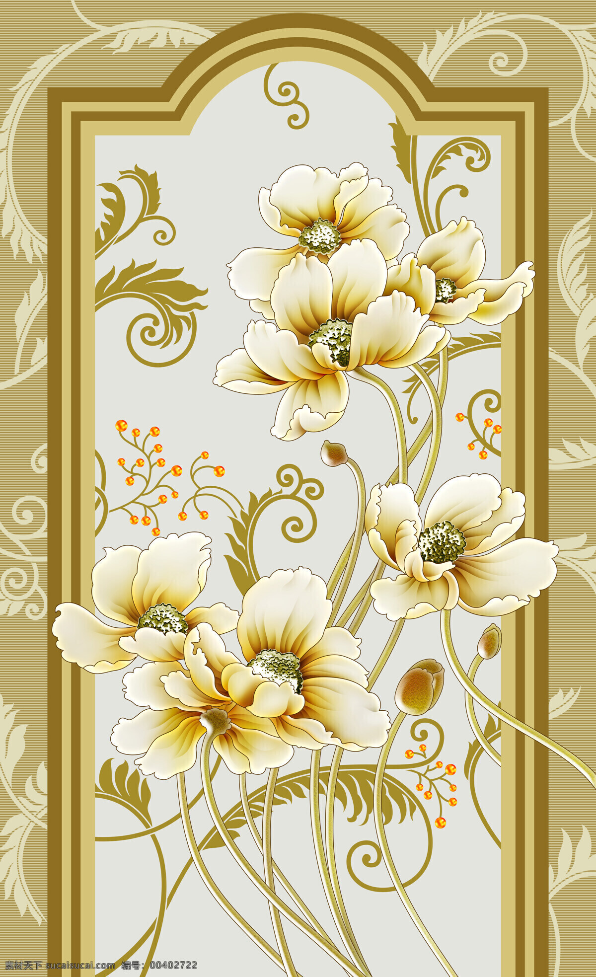 彩绘 3d 立体 海棠花 素材图片 3d渲染 效果图 背景墙 现代 中式 瓷砖 挂画