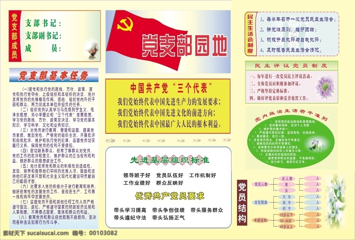 ps 党旗 广告设计模板 源文件 展板模板 党支部 园地 展板 模板下载 党支部园地 中国共产党 三个代表 其他展板设计